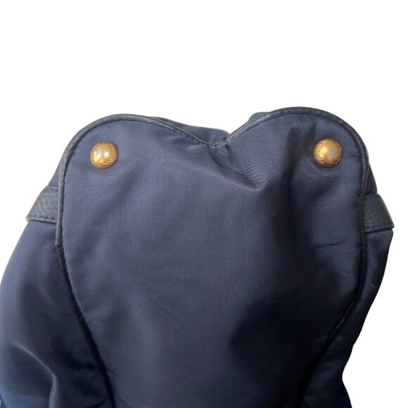 Prada Buckle Tote Bag Navy Tessuto Nylon Black Leather Trim w/Adjustable Handles - Picture 6 of 10